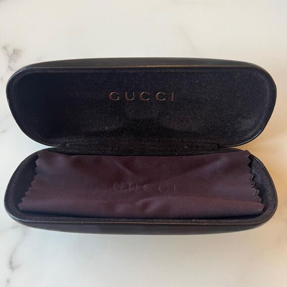 GUCCI Black Leather Suede Interior Hard Clamshell Sunglasses Eyeglasses Case - Picture 8 of 12